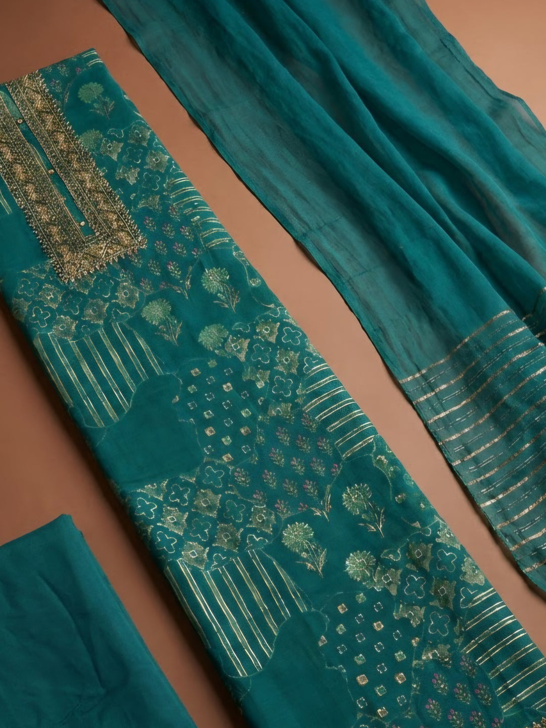 Blue Cotton Blend Embroidered Unstitched Dress Material