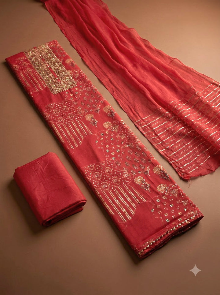 Hot Pink Cotton Blend Embroidered Unstitched Dress Material
