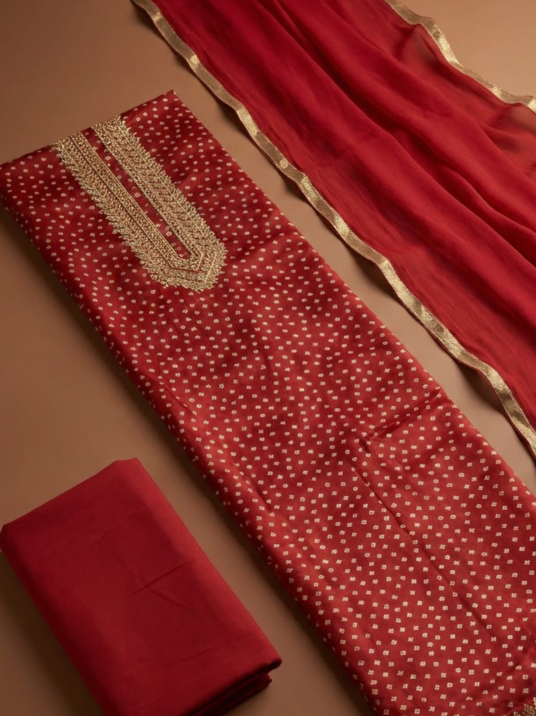 Maroon Cotton Blend Embroidered Unstitched Dress Material