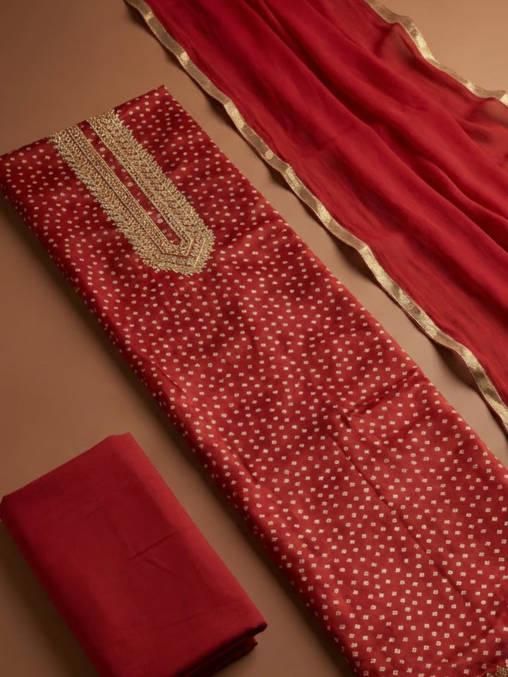Maroon Cotton Blend Embroidered Unstitched Dress Material