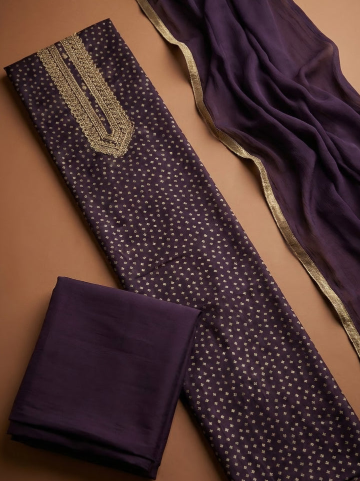 Purple Cotton Blend Embroidered Unstitched Dress Material