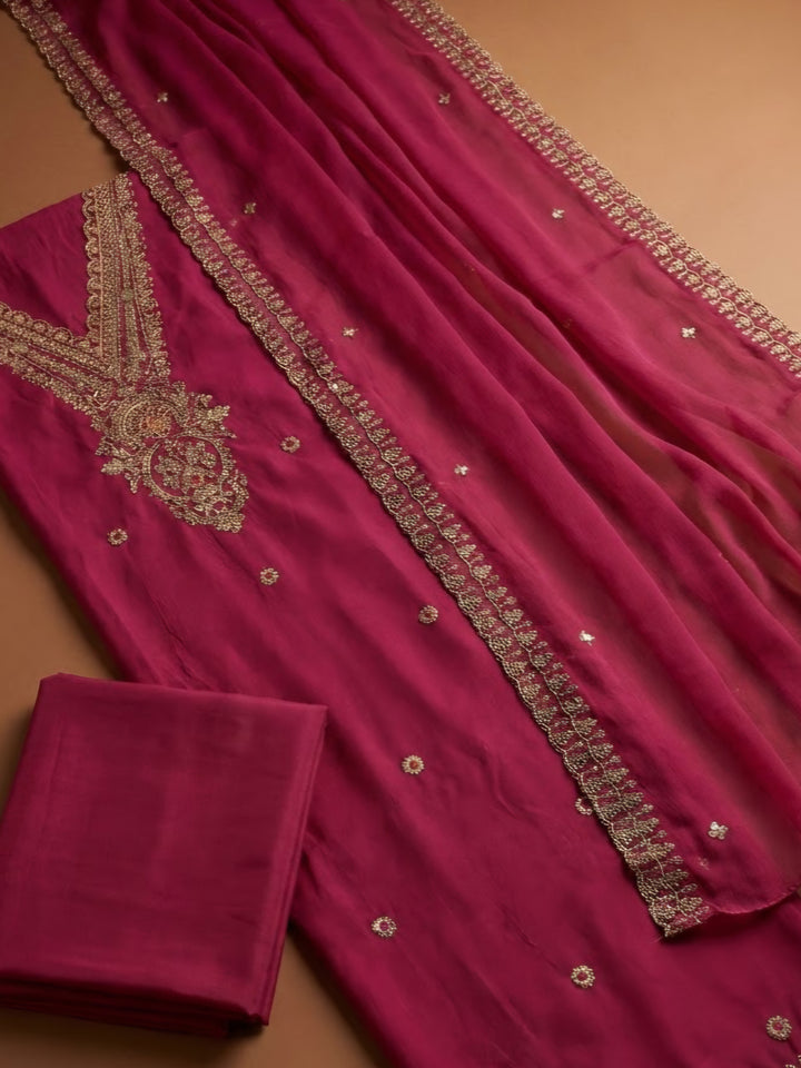Rani Chanderi Embroidered Unstitched Dress Material