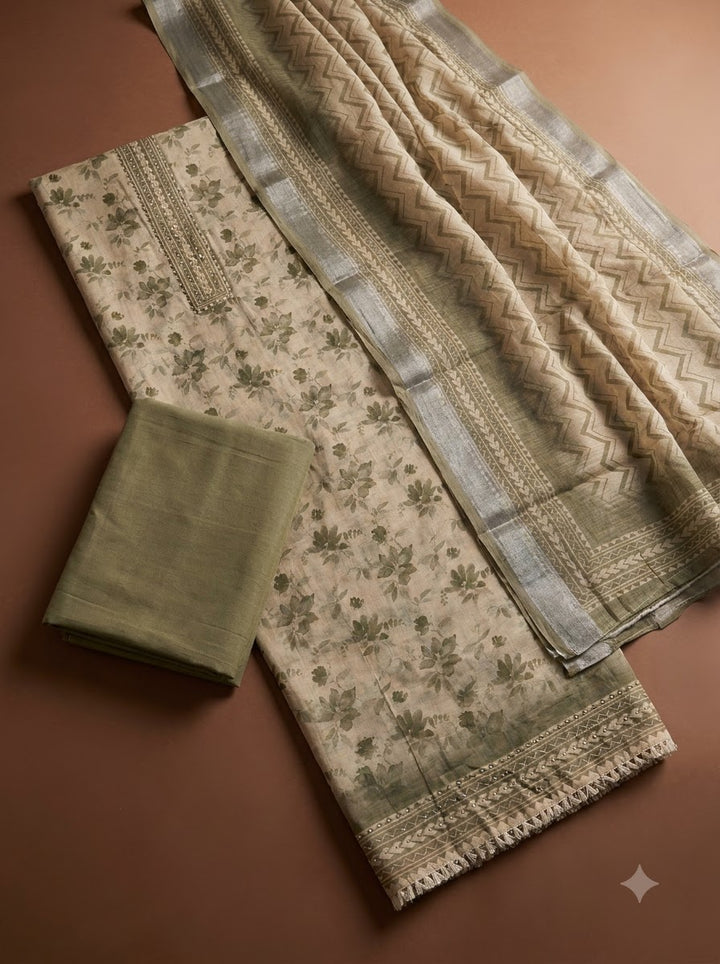 Aqua Linen Blend Embroidered Unstitched Dress Material