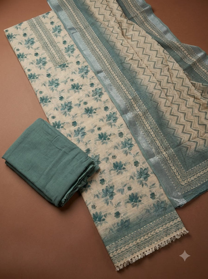 Rama Green Linen Blend Embroidered Unstitched Dress Material