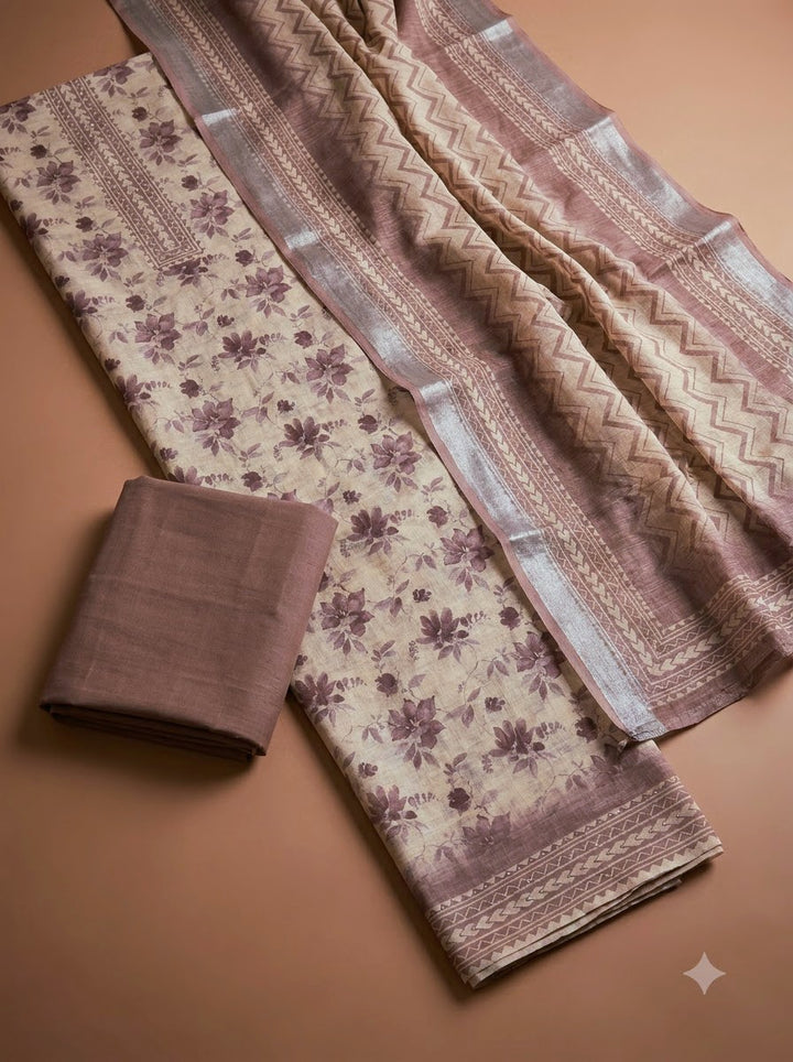 Onion Pink Linen Blend Embroidered Unstitched Dress Material