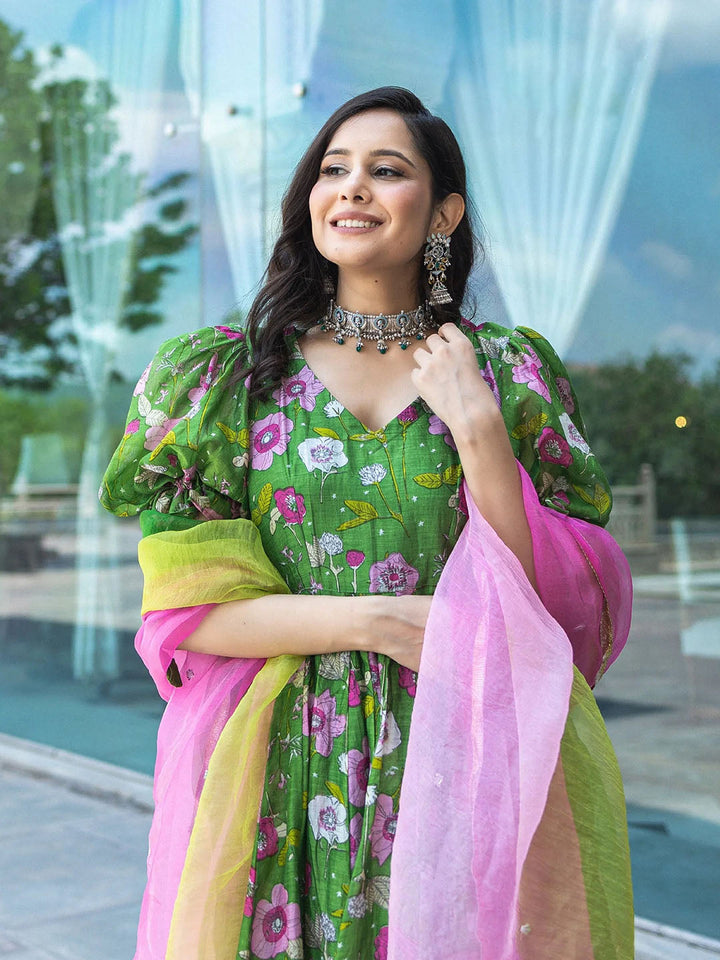 Printed Art Slik Kurta With Pant &amp; Dupatta