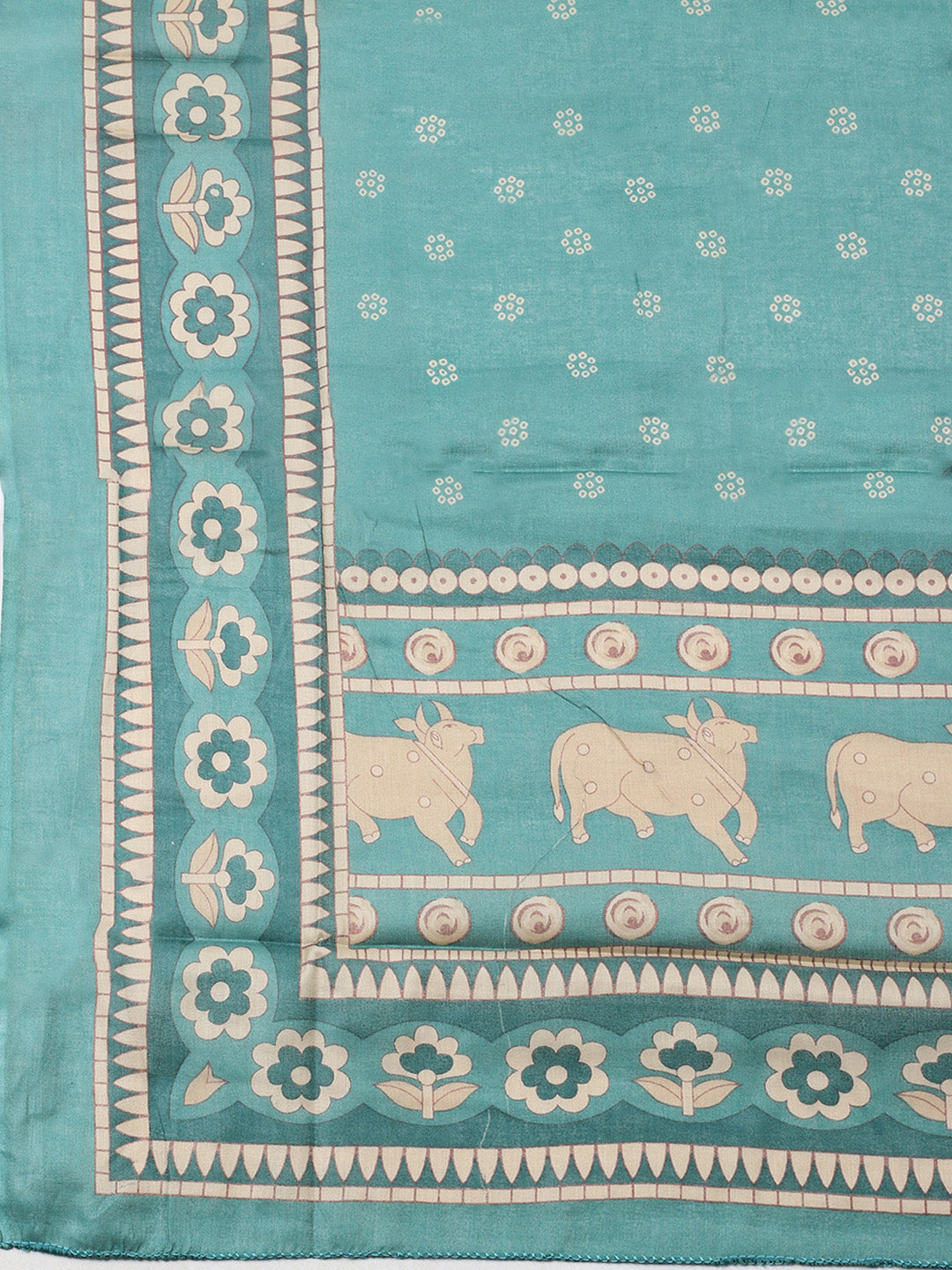Printed Cotton Blend Unstitched Suit With Pant &amp; Dupatta