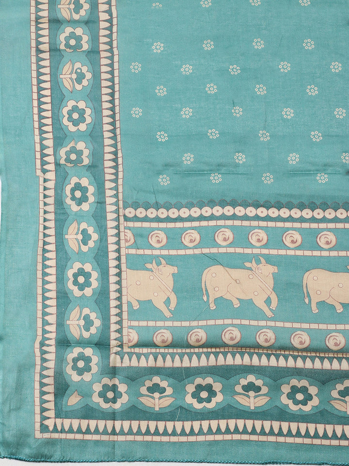 Printed Cotton Blend Unstitched Suit With Pant &amp; Dupatta