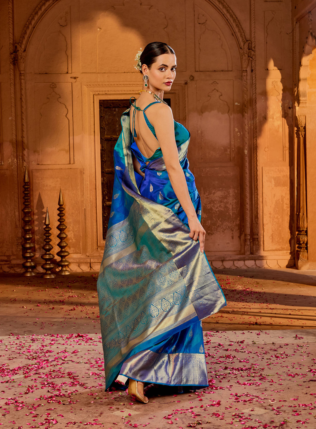 Lake Blue Hlame Woven Saree