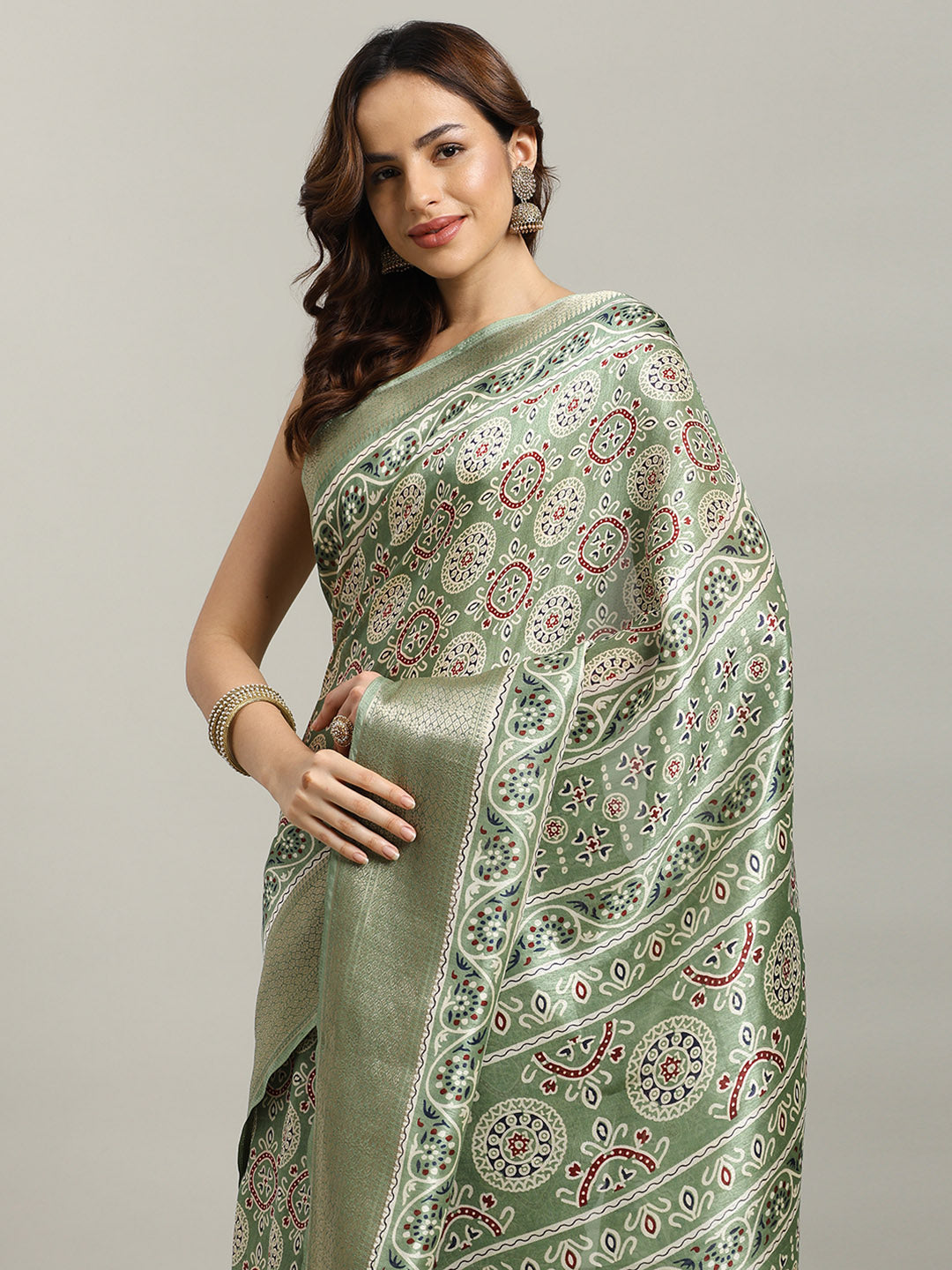 Ajrak Printed Dola Cotton Woven Saree