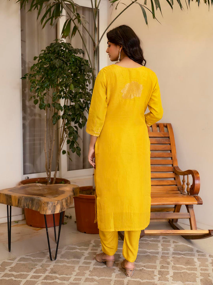 Embroidered Silk Kurta With Pant &amp; Dupatta