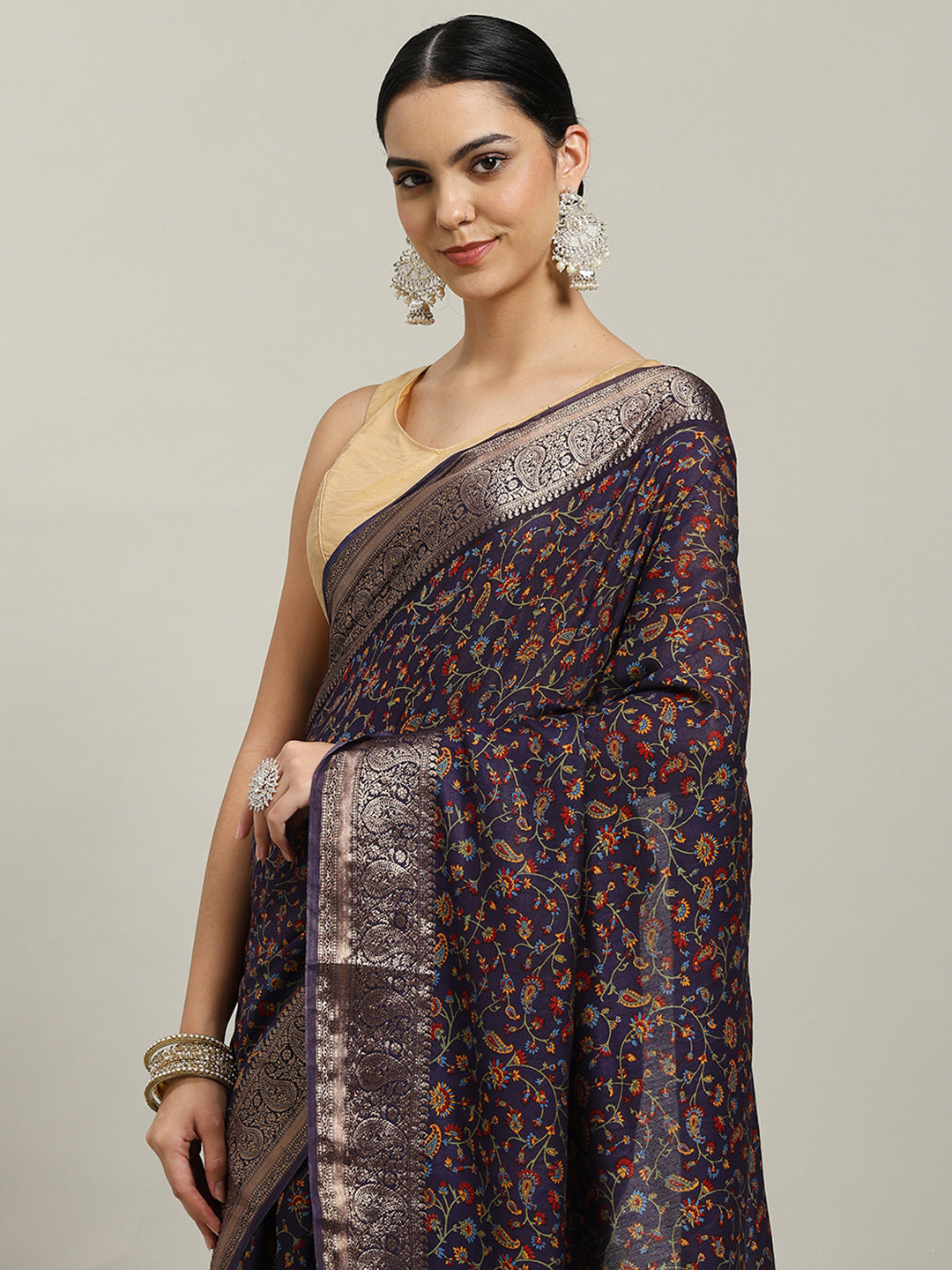 Digital Printed Cotton Blend Woven Saree