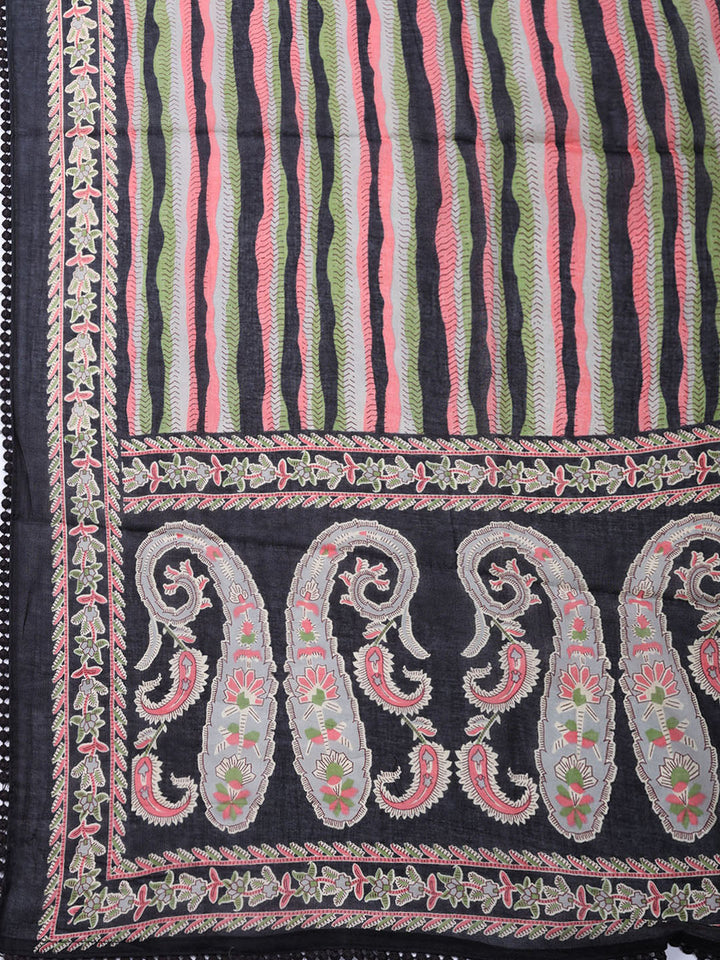 Embroidered Cotton Blend Unstitched Suit With Pant Dupatta
