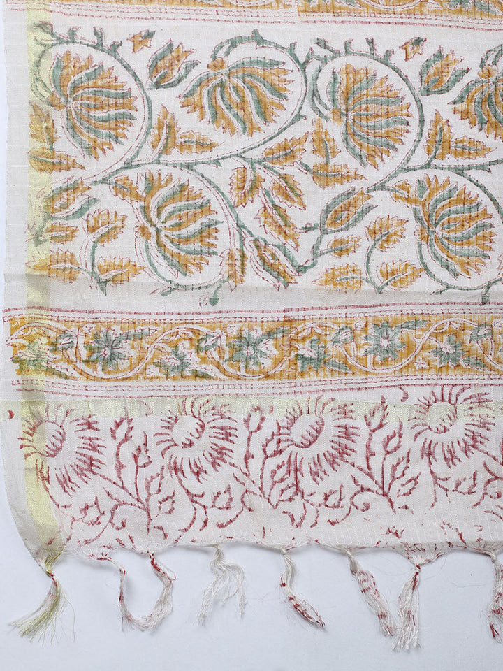 Printed Cotton Blend Unstitched Suit With Pant &amp; Dupatta