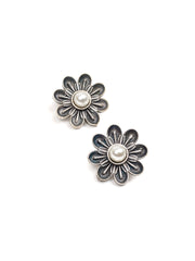 White Pearl Flower Oxidized Earring