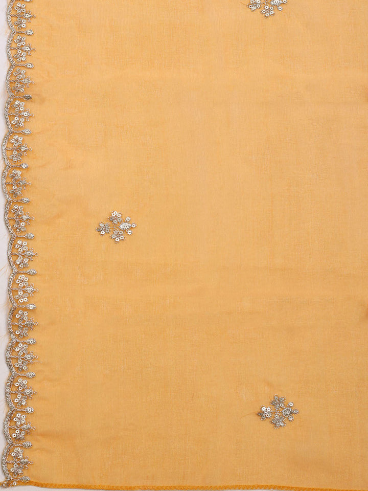 Neck Embroidered &amp; Printed Organza Unstitched Suit With Dupatta