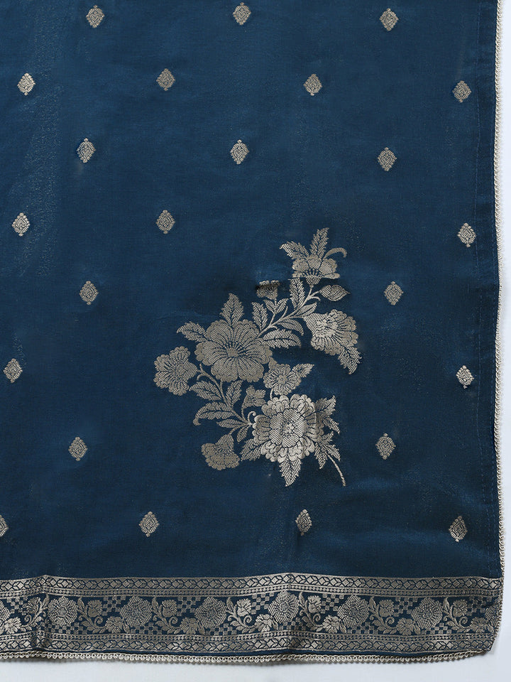 Woven Design Chanderi Unstitched Suit With Pant &amp; Dupatta