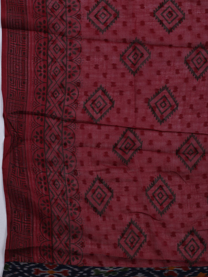 Patch Neck Cotton Blend Unstitched Suit With Dupatta