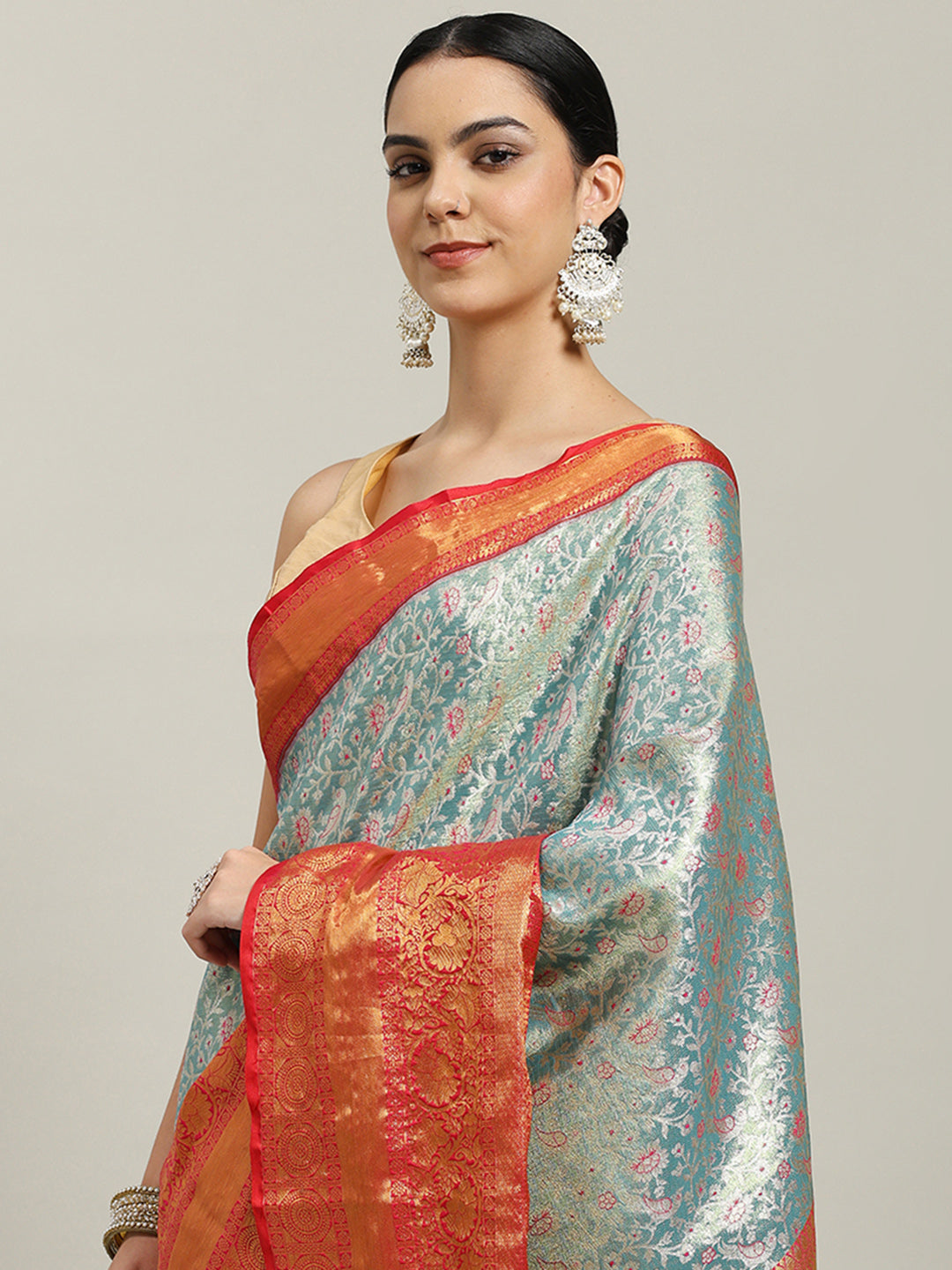Woven Brodcade Zari Jaal Art Silk Saree
