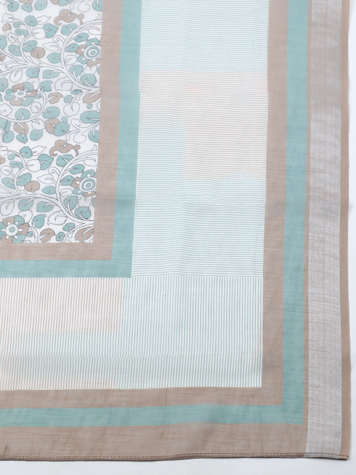 Printed Linen Blend Unstitched Suit With Pant &amp; Dupatta