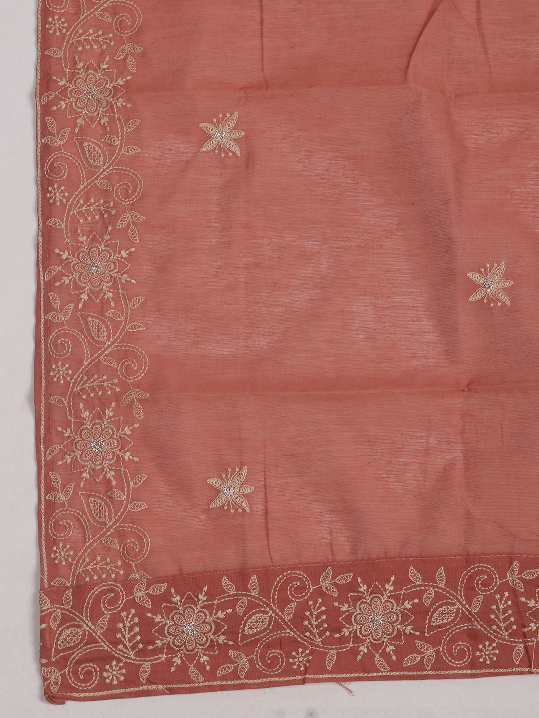 Embroidered Chanderi Unstitched Suits Casual Suit With Pant &amp; Dupatta