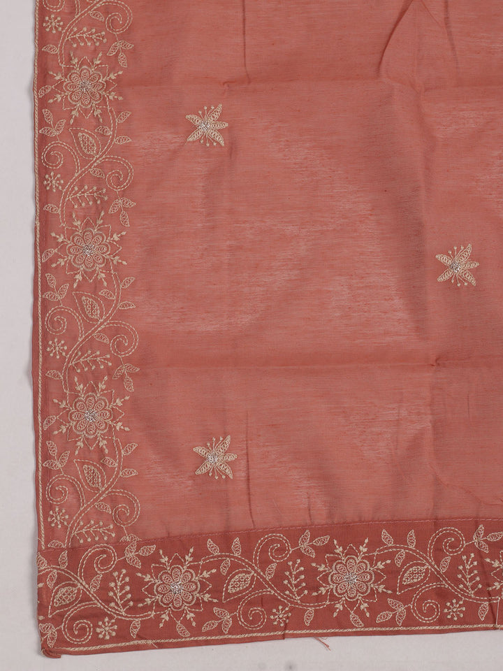 Embroidered Chanderi Unstitched Suits Casual Suit With Pant &amp; Dupatta