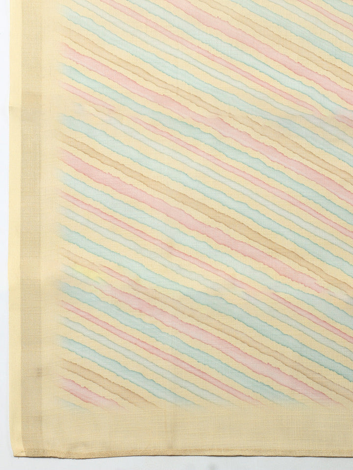 Printed Linen Blend Unstitched Suit With Pant &amp; Dupatta