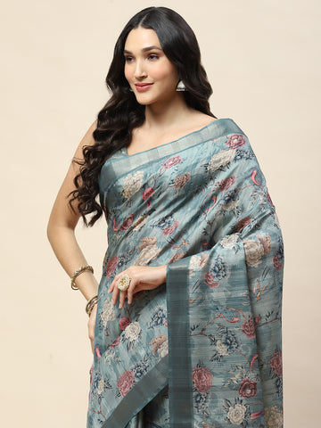 Digital Floral Printed Tussar Saree