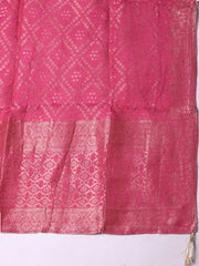 Embroidered Chanderi Purple Unstitched Suit With Pant & Dupatta