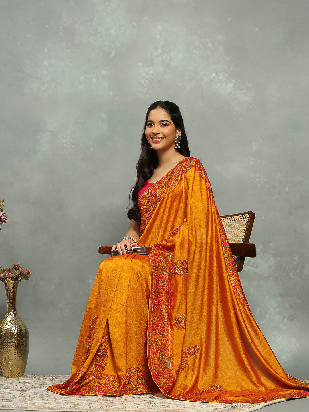 Thread Paisley Embroidered Art Silk Saree