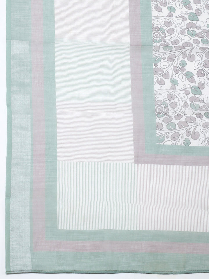 Printed Linen Blend Unstitched Suit With Pant &amp; Dupatta