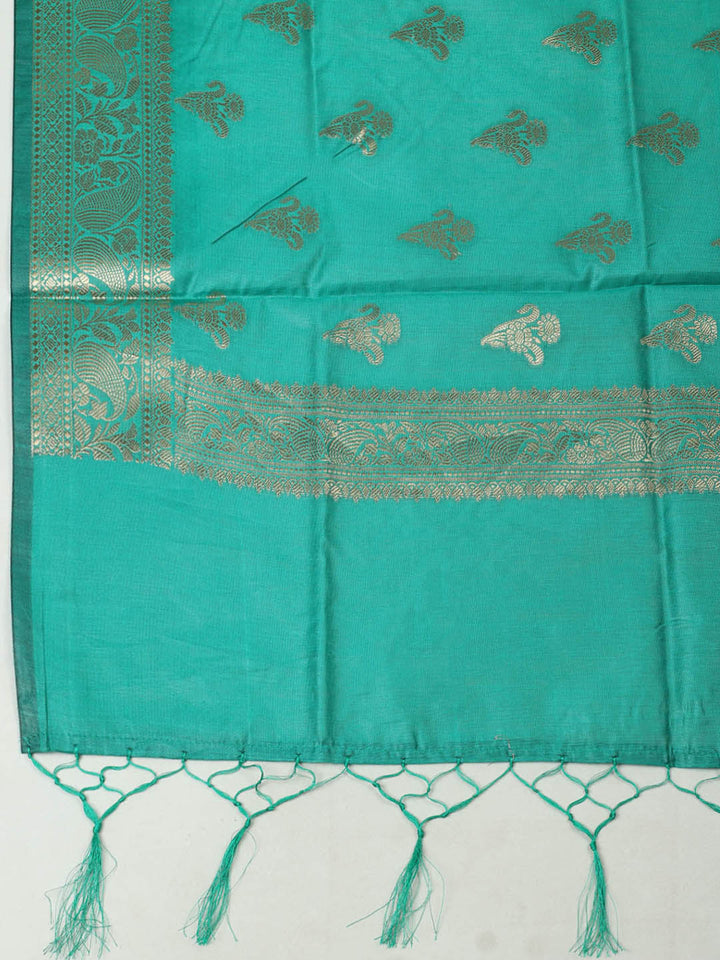 Woven Design Chanderi Unstitched Suit With Pant &amp; Dupatta