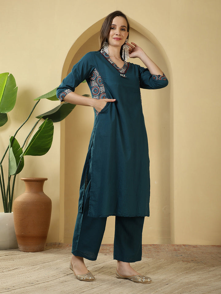 Printed Cotton Blend Kurta With Pants &amp; Dupatta