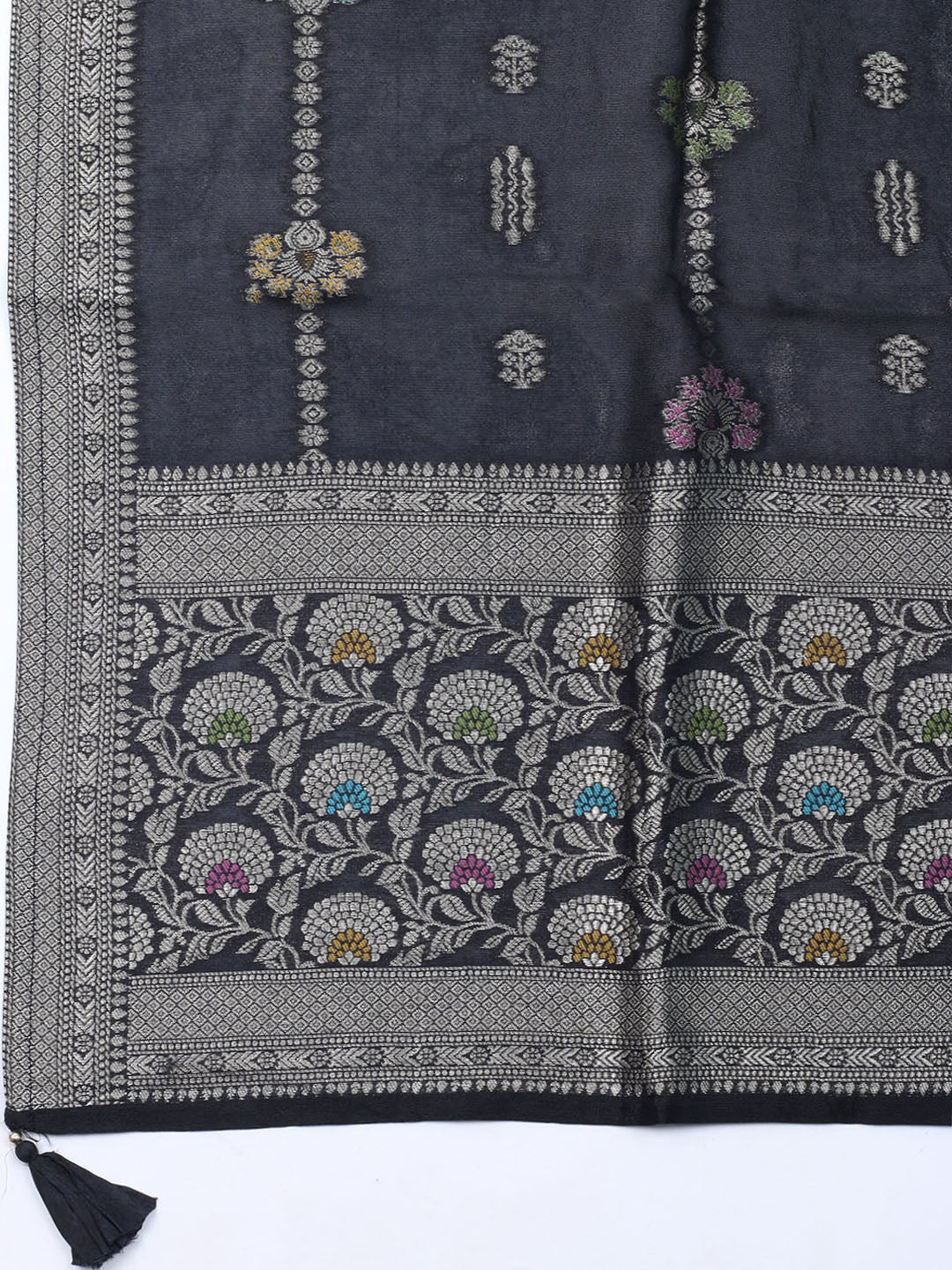 Embroidered Art Silk Unstitched Suit With Dupatta