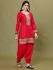 Neck Embroidered Handloom Kurta With Salwar & Dupatta