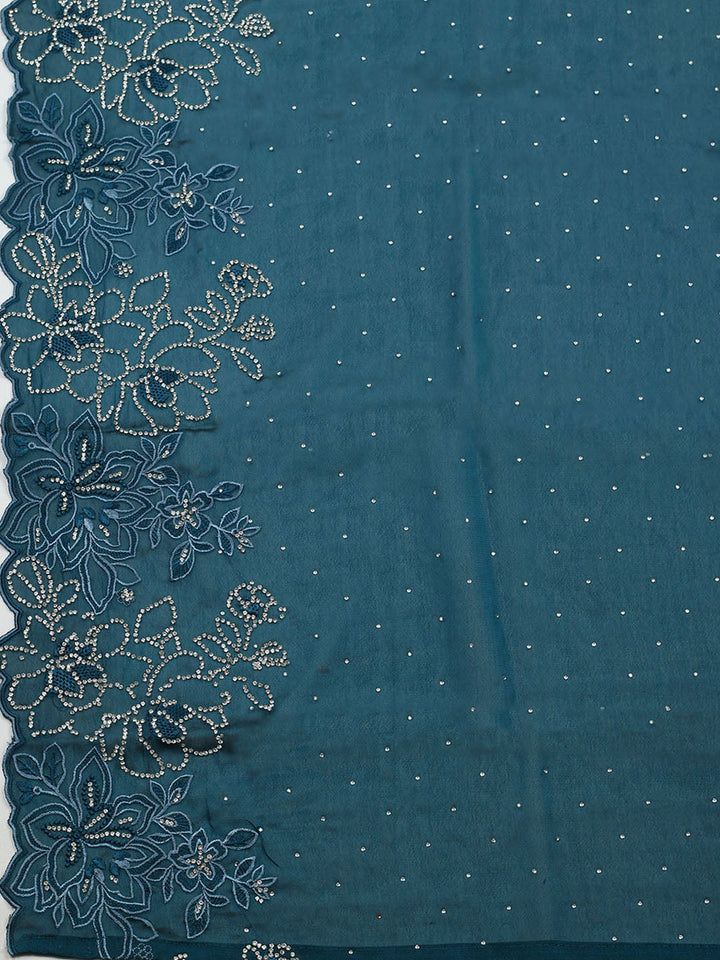 Embellished Art Silk Unstitched Suit With Pant &amp; Dupatta