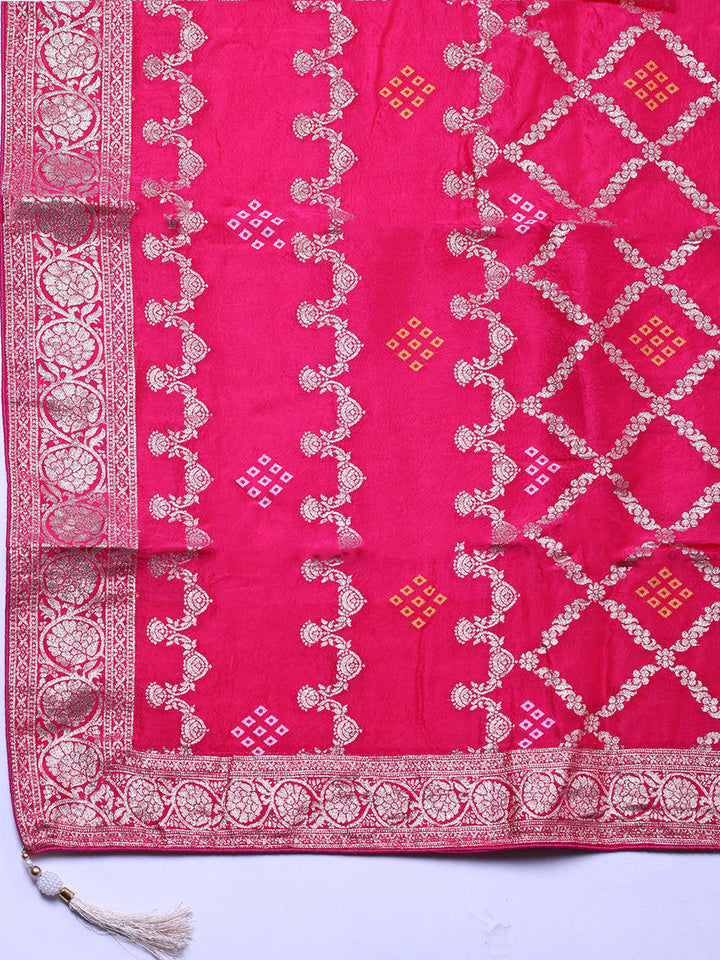 Embroidered Chanderi Unstitched Suit With Pant &amp; Dupatta