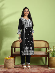 Embroidered Cotton Kurta With Pant & Dupatta