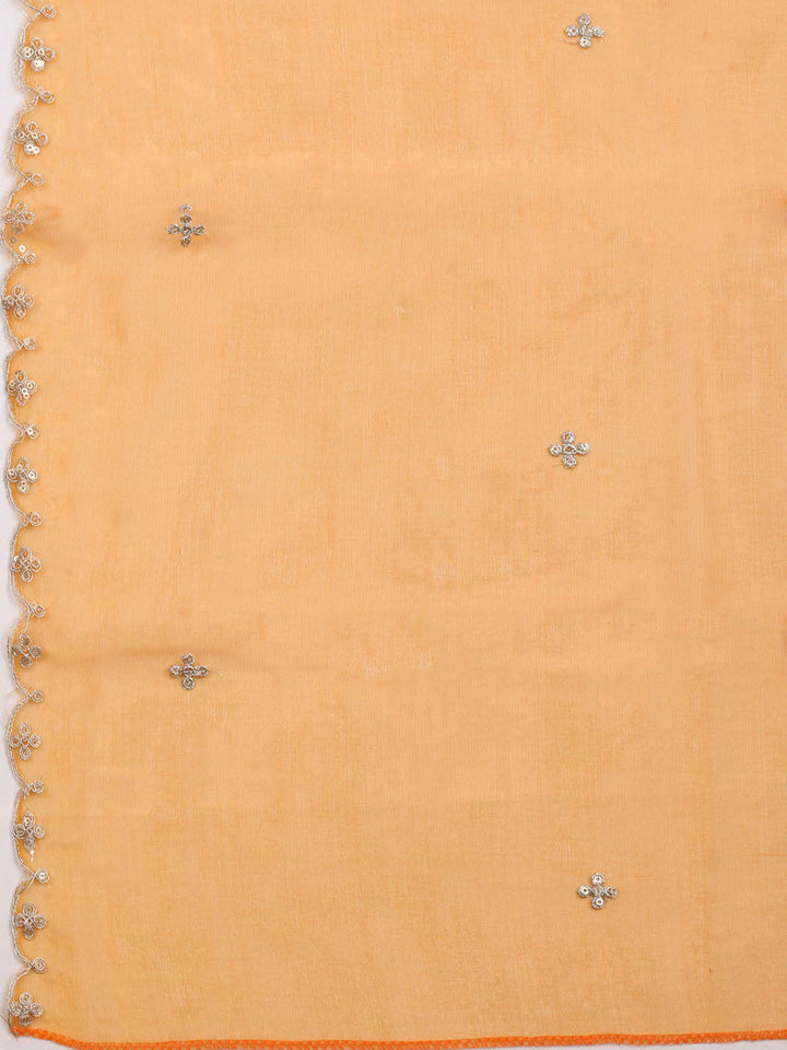 Neck Embroidered &amp; Printed Organza Unstitched Suit With Dupatta