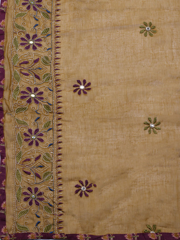 Embroidered Cotton Blend Unstitched Suit With Pant &amp; Dupatta