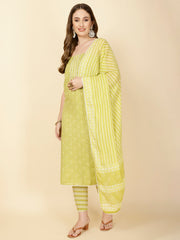 Neck Patti Printed Cotton Unstitched Suit Piece With Dupatta