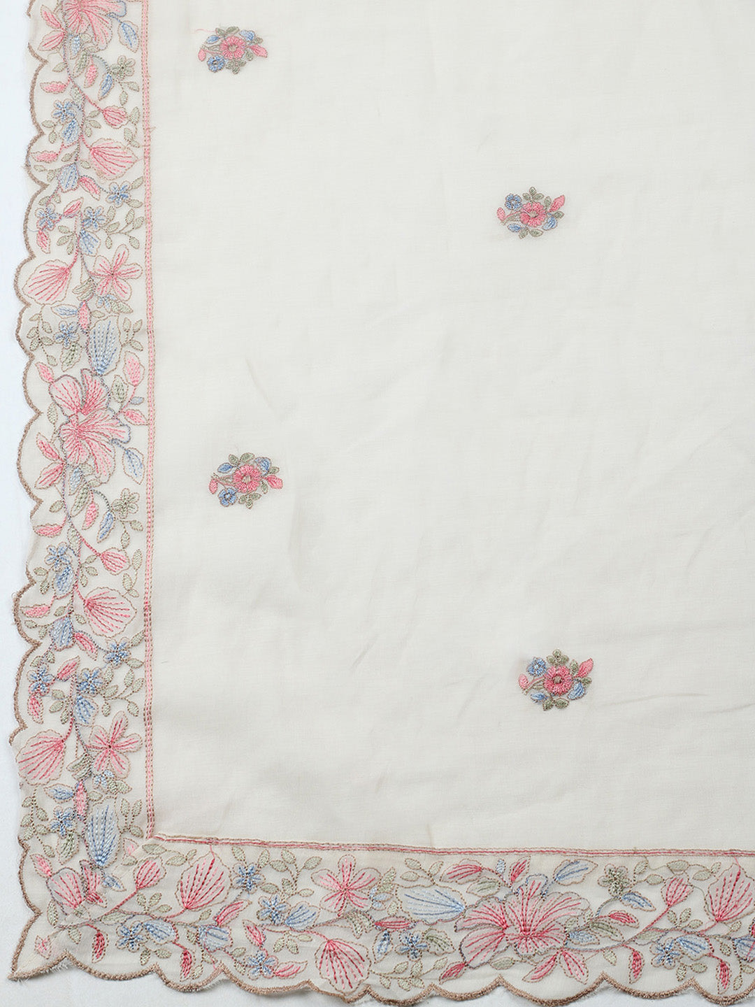 Embroidered Chanderi Unstitched Suit With Pant &amp; Dupatta