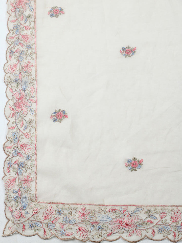 Embroidered Chanderi Unstitched Suit With Pant &amp; Dupatta