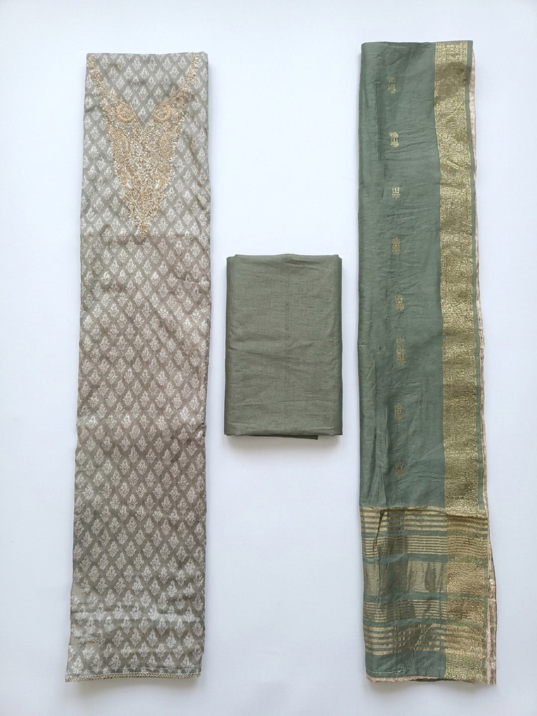 Embroidered Cotton Blend Unstitched Suit With Pant &amp; Dupatta