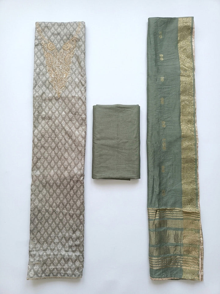 Embroidered Cotton Blend Unstitched Suit With Pant &amp; Dupatta