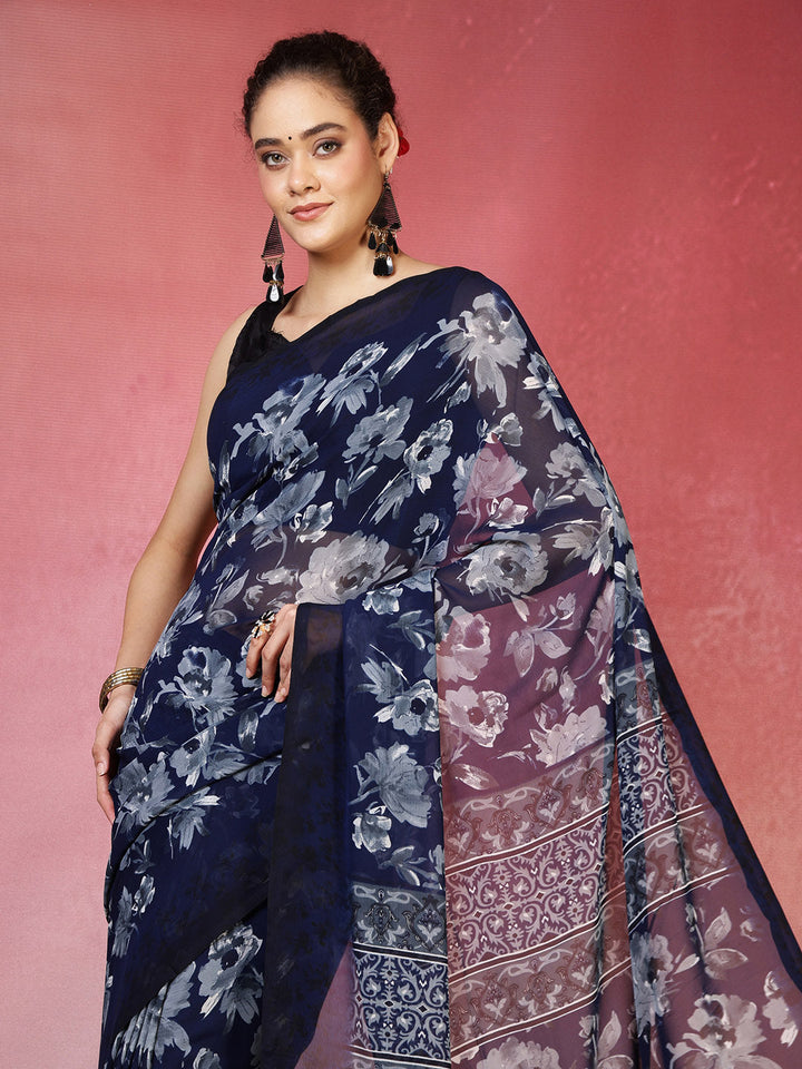 Floral Printed Georgette Saree