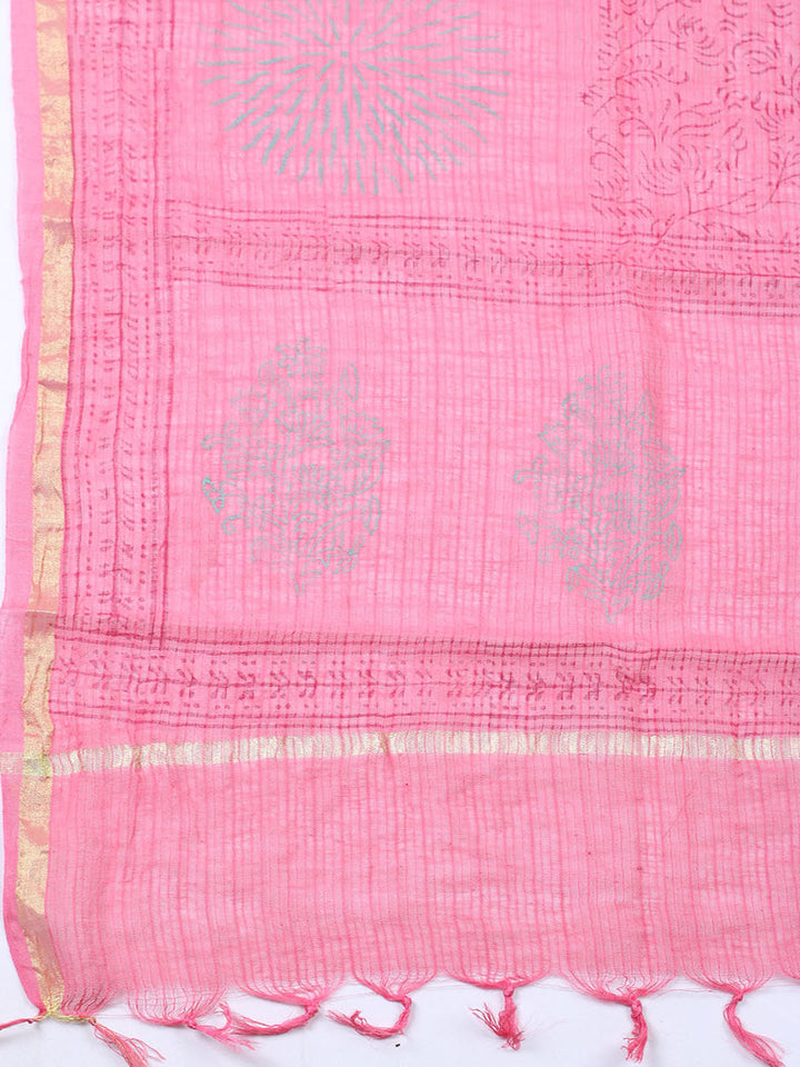 Printed Cotton Blend Unstitched Suit With Pant &amp; Dupatta