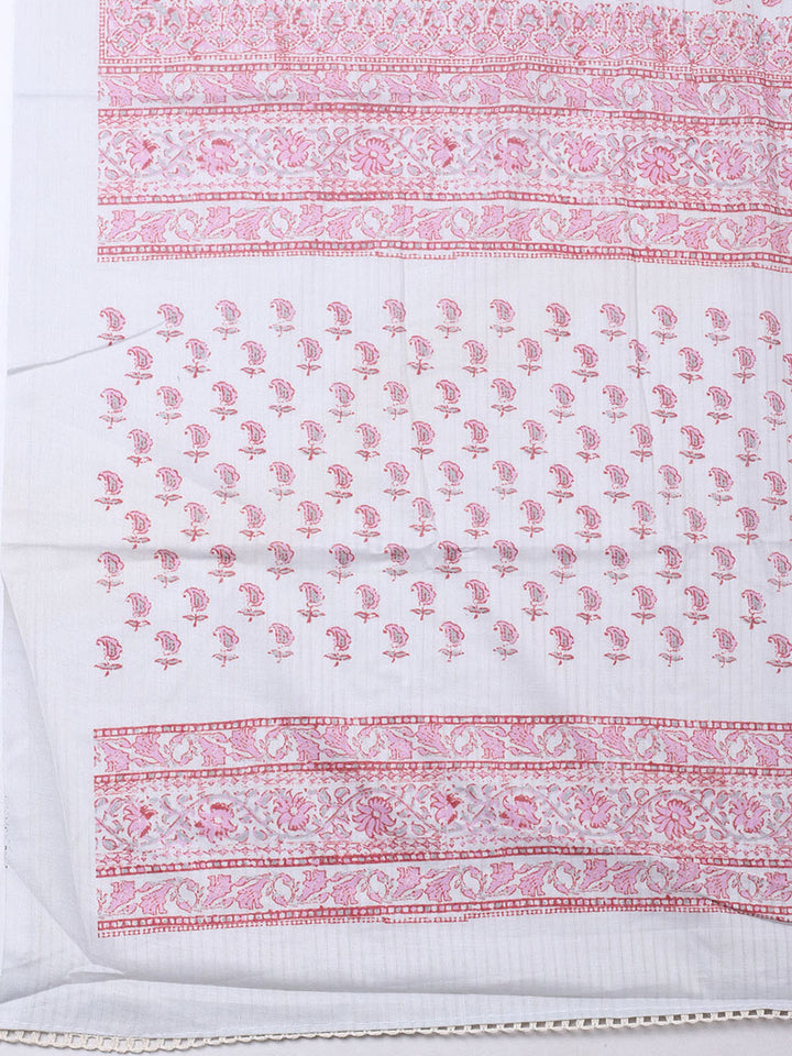 Printed Cotton Blend Unstitched Suit With Pant &amp; Dupatta