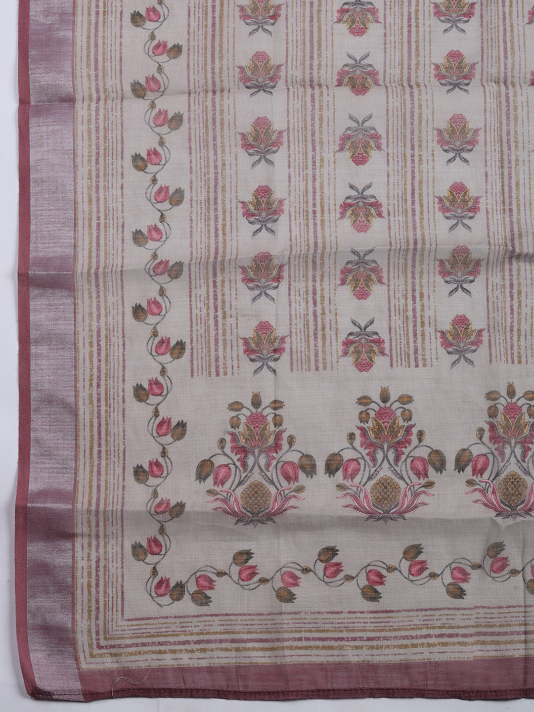 Printed Linen Blend Unstitched Suit With Pant &amp; Dupatta