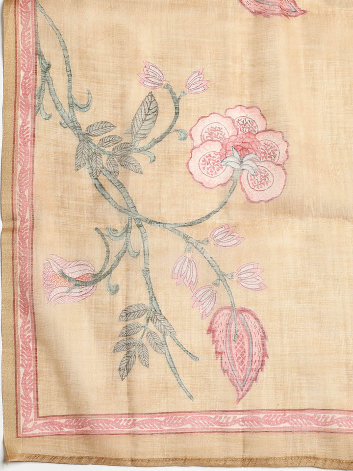 Neck Embroidered Chanderi Unstitched Suit With Dupatta